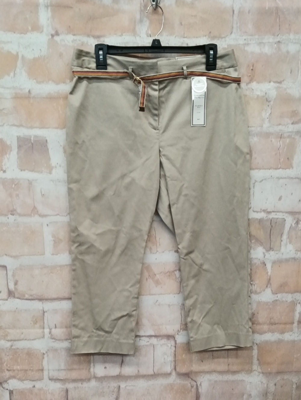 Charter Club Khaki Capri with Multicolor Striped Waist Belt
